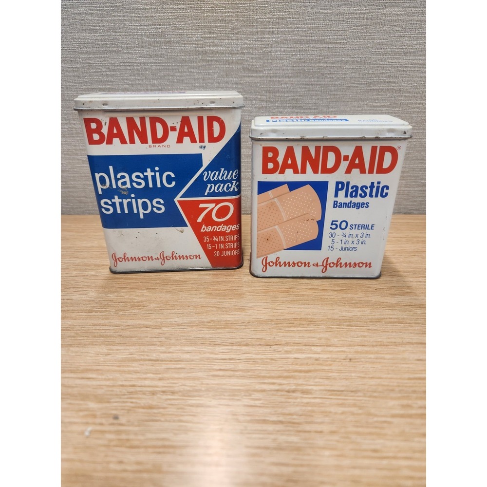 Vintage Lot Of 2 Band-Aid Metal Boxes Tins Johnson & Johnson Made In USA